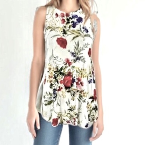 Anthropologie Floral Tank Top - Red, Green, Purple - Picture 1 of 13